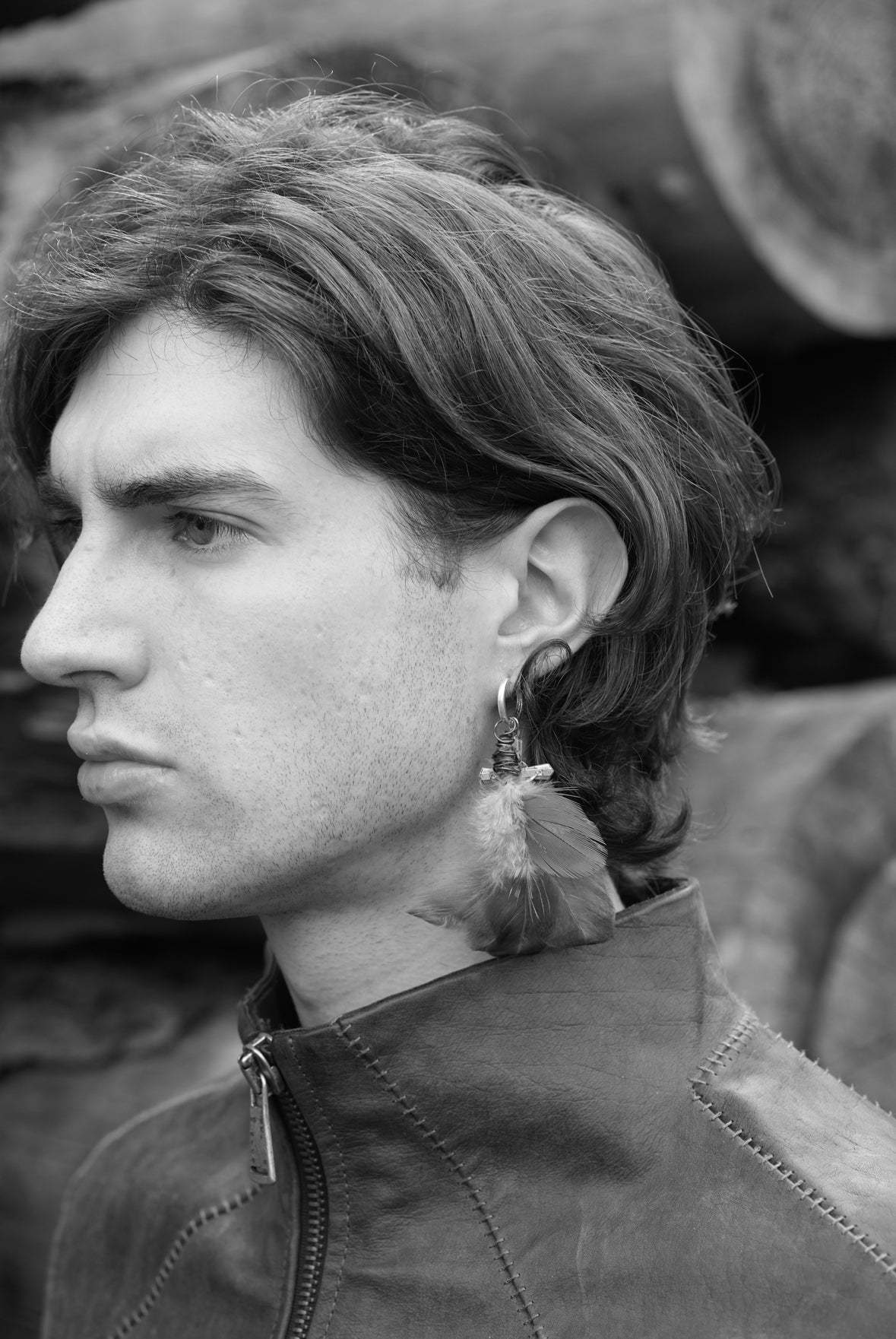 PEACEMAKER-001 FEATHER COIN WIRED EARRING